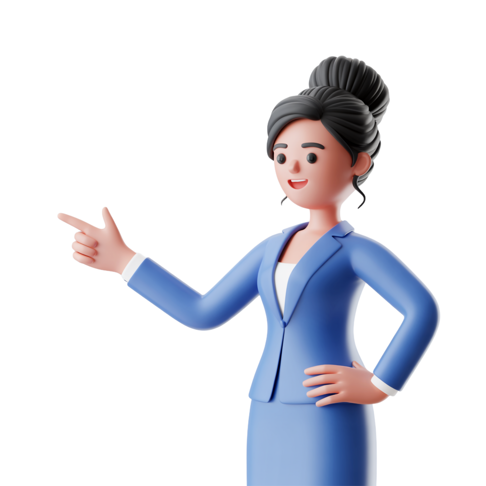 3D Business Woman Pointing Gesture with Transparent Background Render Character png