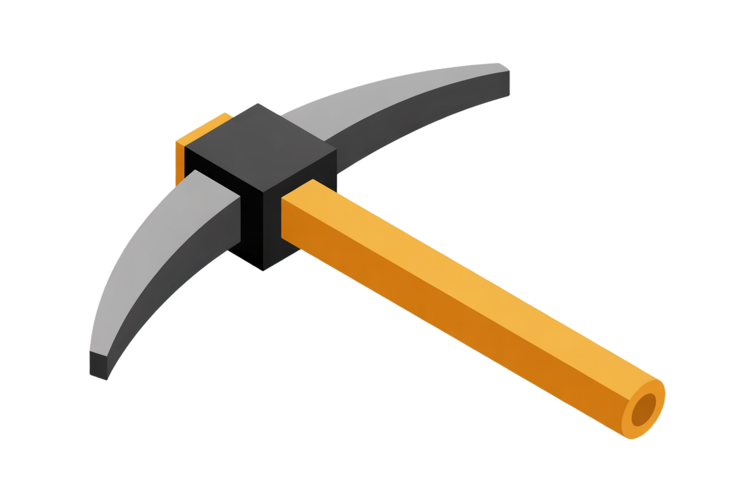 Isometric Pickaxe Tool with Wood Handle and Gray Metal Head on Transparent Background png