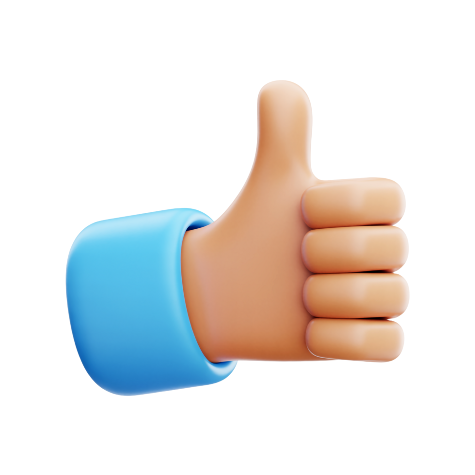 3D Cartoon Hand Thumbs Up Gesture with Blue Sleeve on Transparent Background png