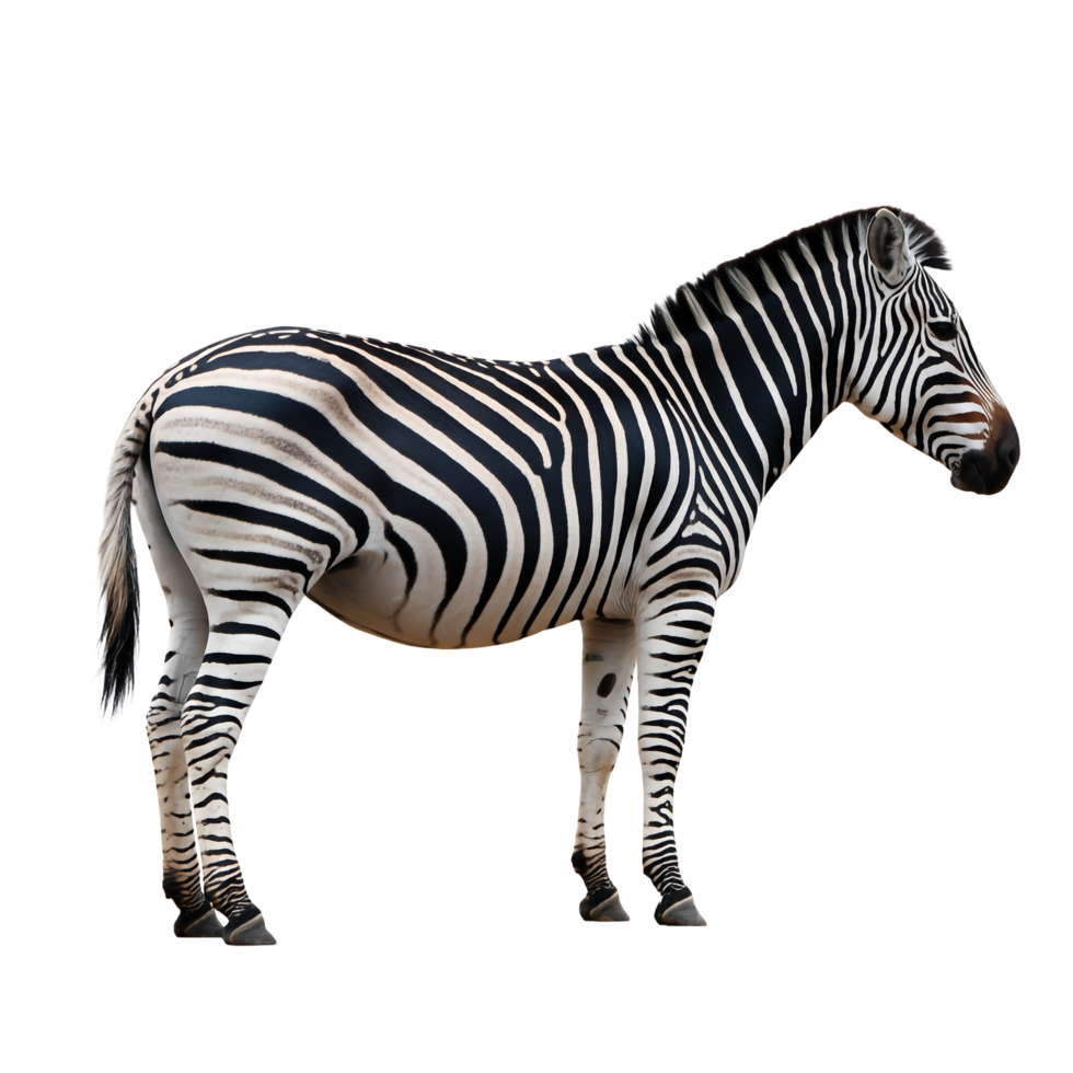Zebra Standing Profile with Black and White Stripes on Transparent Background isolated png