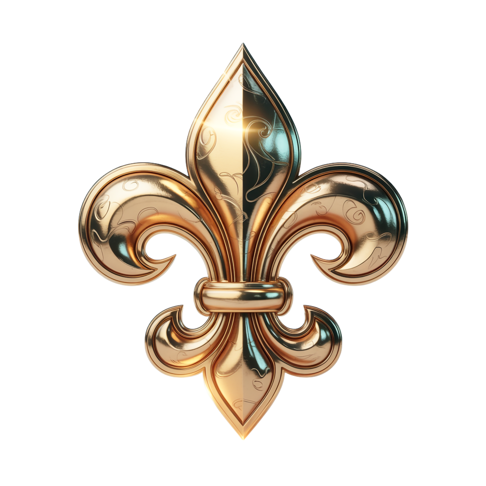 Elegant Golden Fleur de Lis Symbol with Floral Accents Transparent Background png