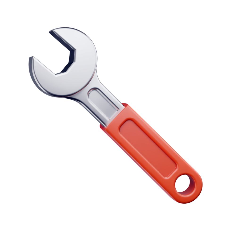 Chrome Wrench with Orange Handle on Transparent Background, Repair Tool Icon Isolated png