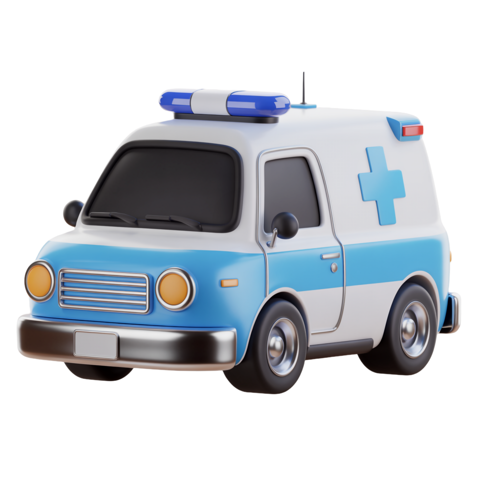 Cartoon 3D Ambulance Vehicle with Blue Stripe and Light on Transparent Background png