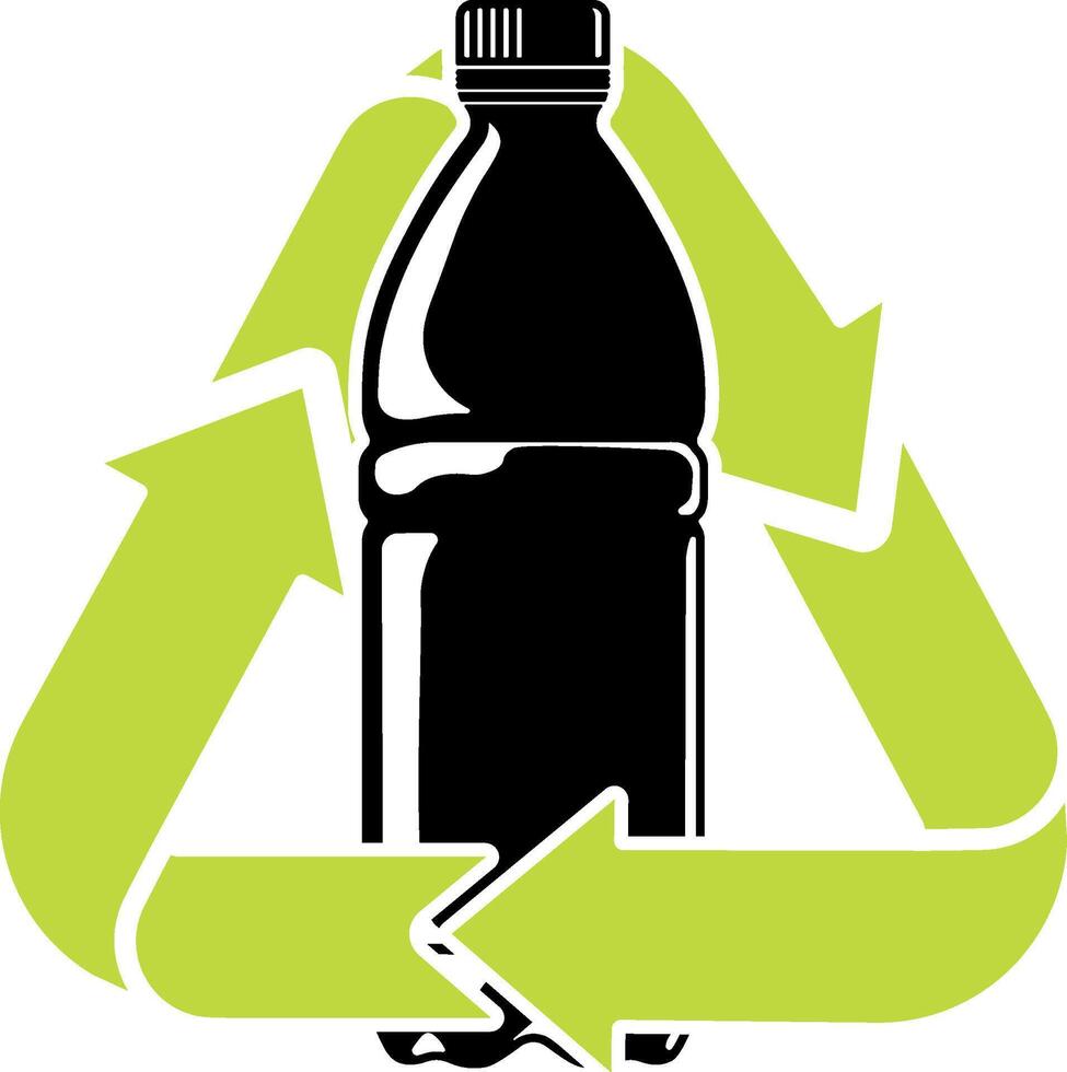 plastic recycling icon with black bottle in green triangle without background. Symbol for waste sorting, eco-friendly packaging, and environmental awareness vector