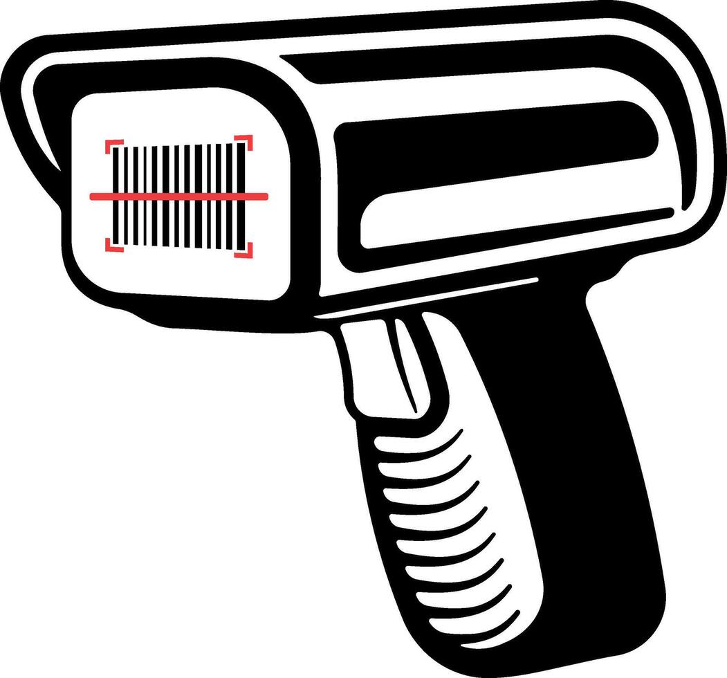 Simple black barcode scanner or handheld barcode reader icon. Minimalist flat design. Isolated on transparent background. vector