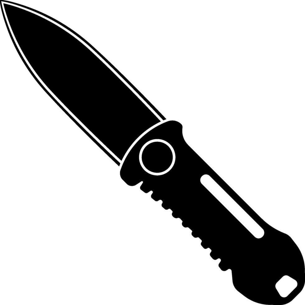 black folding knife icon or pocket knife silhouette without background vector