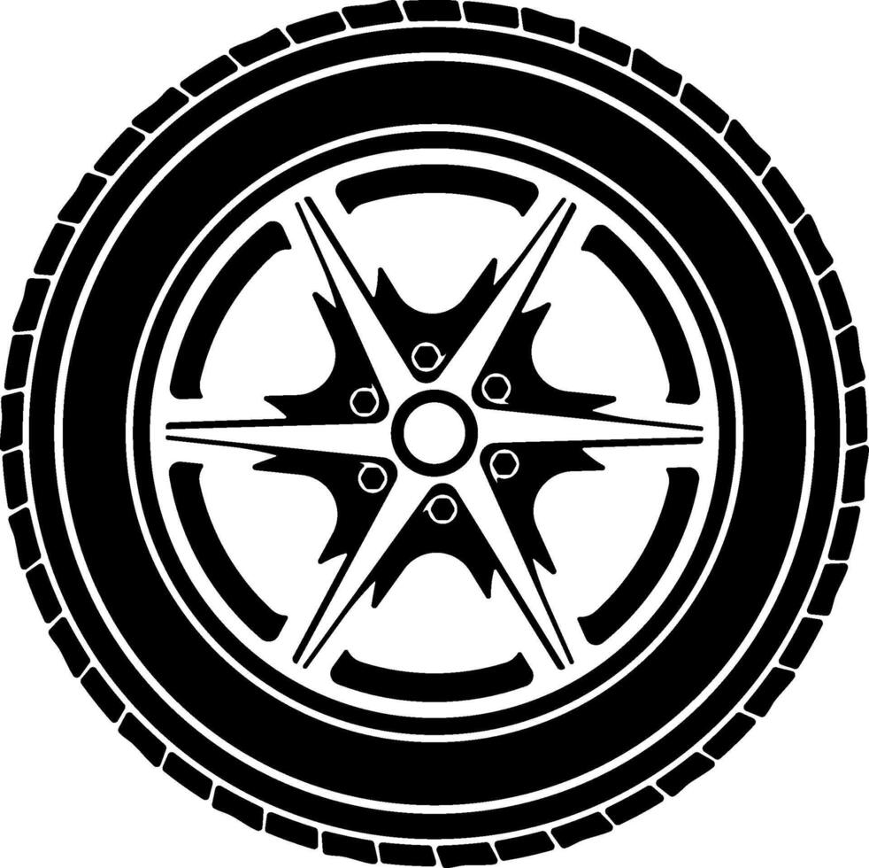 Simple black icon of a car wheel or tire with no background, suitable for automotive topics, signs, or instructions vector