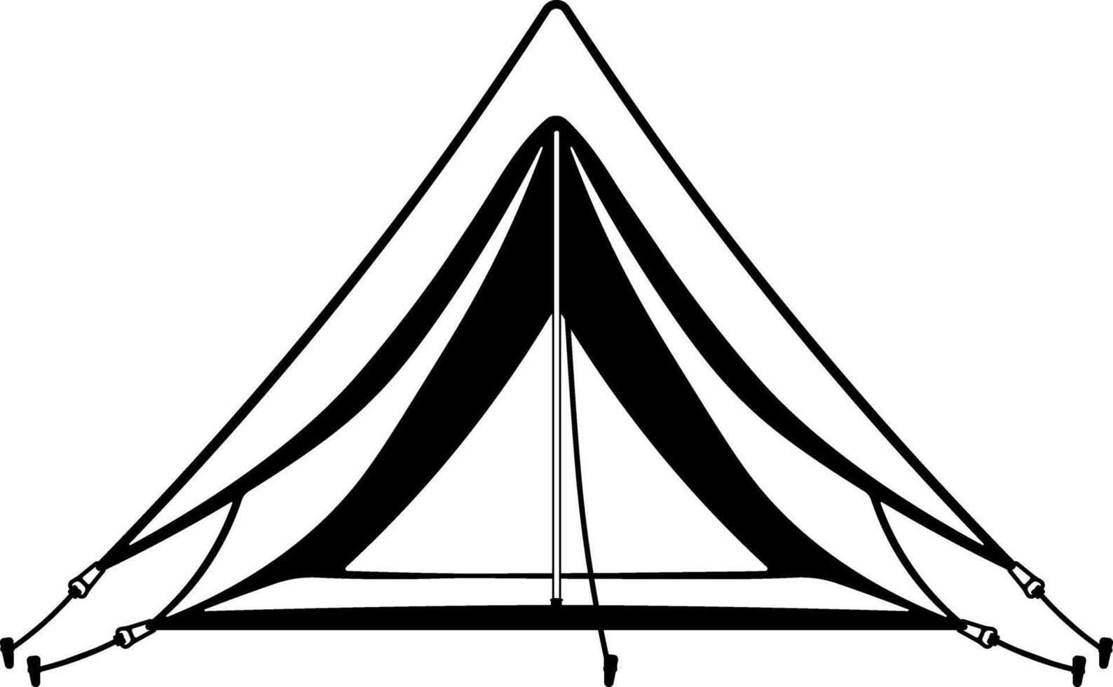 Simple black icon of a camping tent. Minimal design without background. Suitable for hiking, outdoor recreation, and travel themes. vector