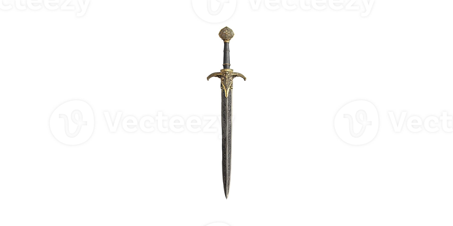 Medieval style decorative sword with intricate patterns isolated on transparent background png