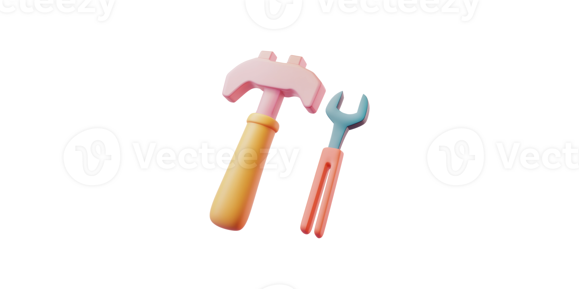 Colorful hammer and wrench tools isolated on transparent background png