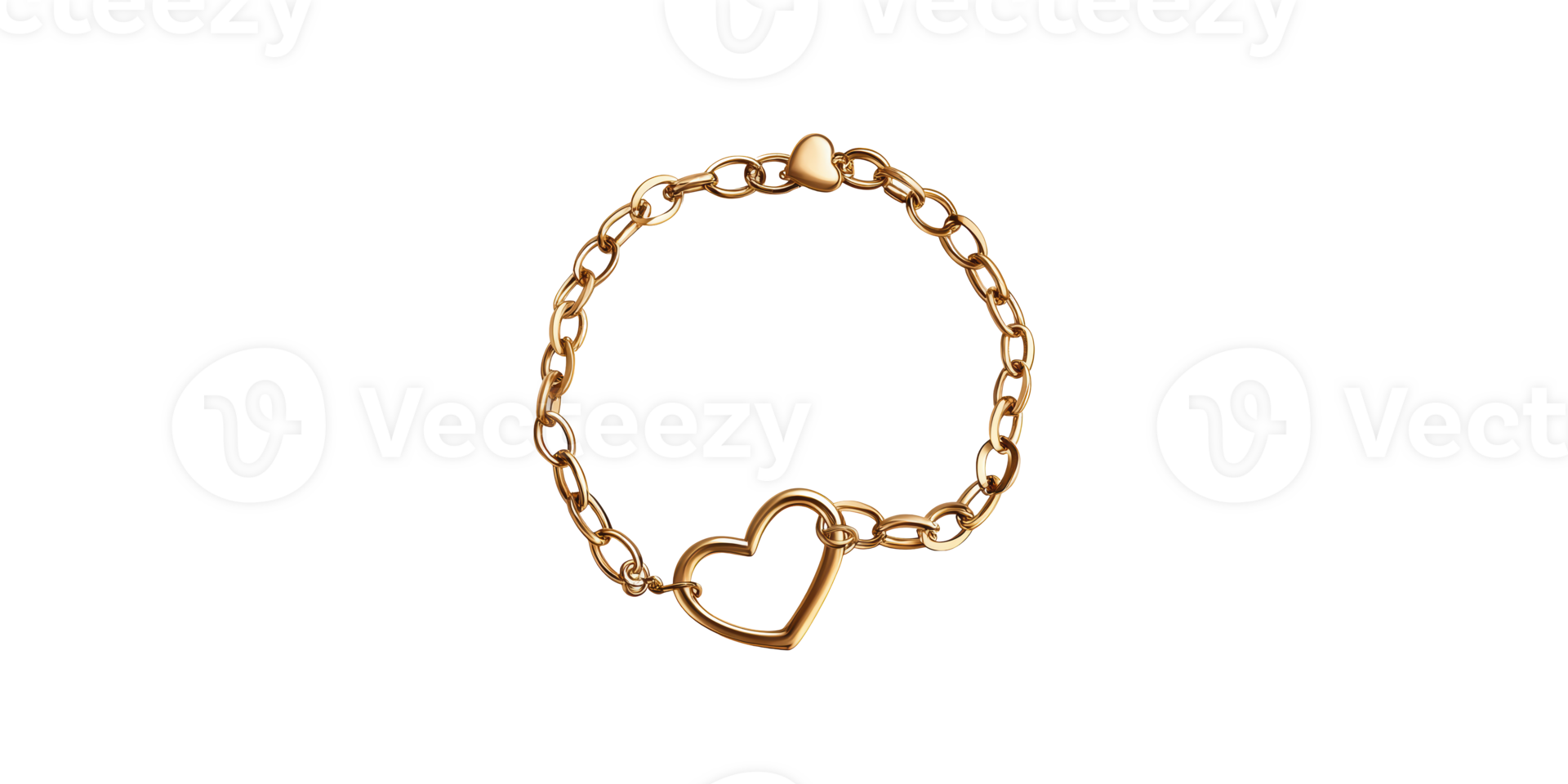 Gold chain bracelet with heart pendant isolated on transparent background png