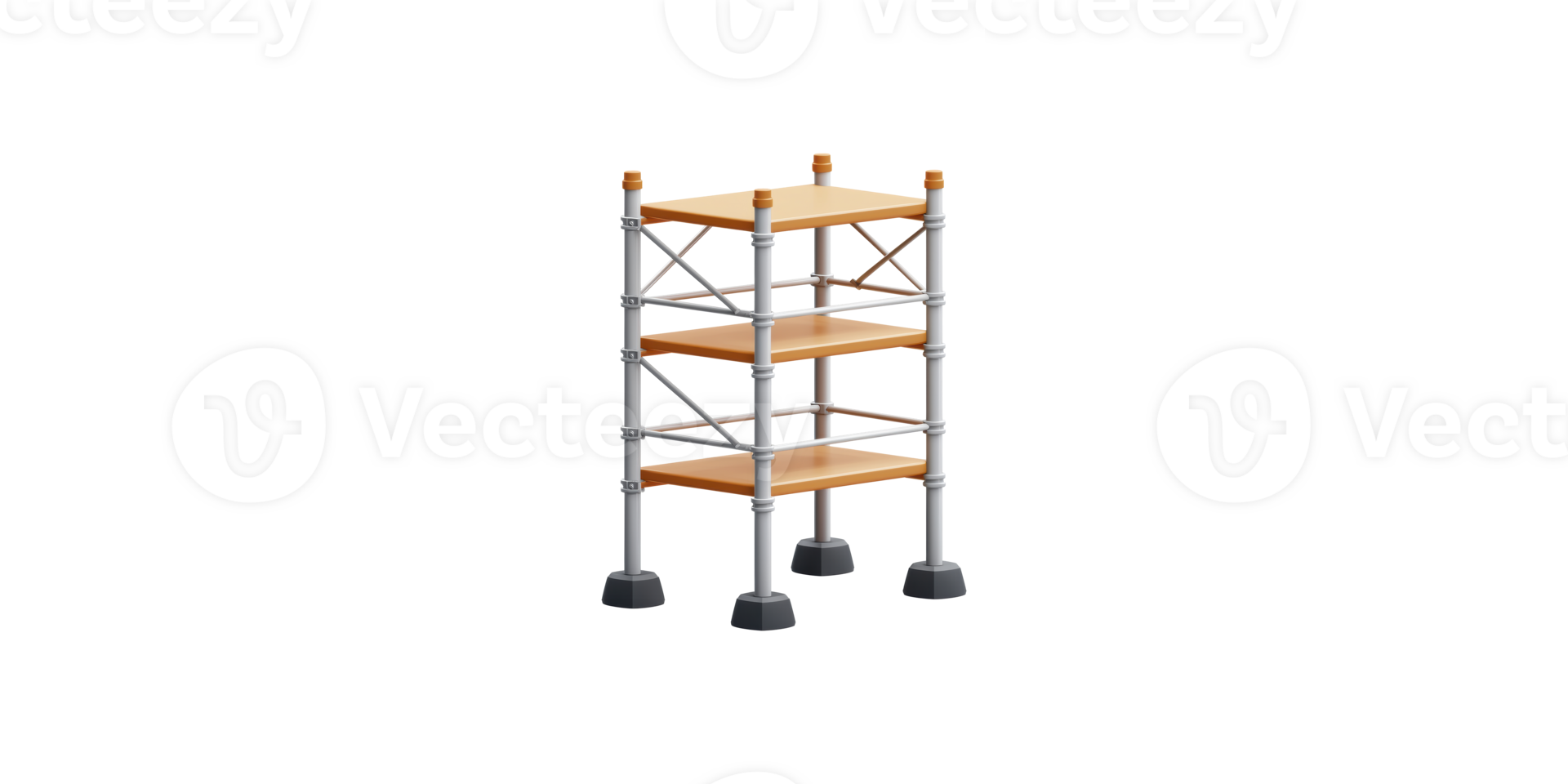Four-shelf metal and wood storage rack isolated on transparent background png