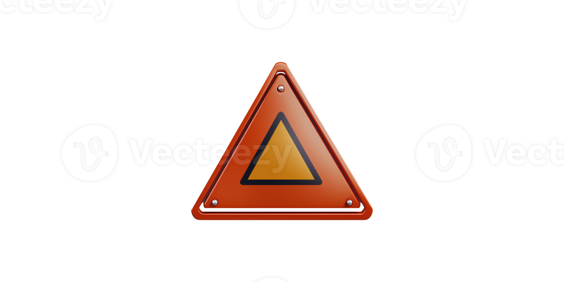 Orange reflective warning triangle sign isolated on transparent background png