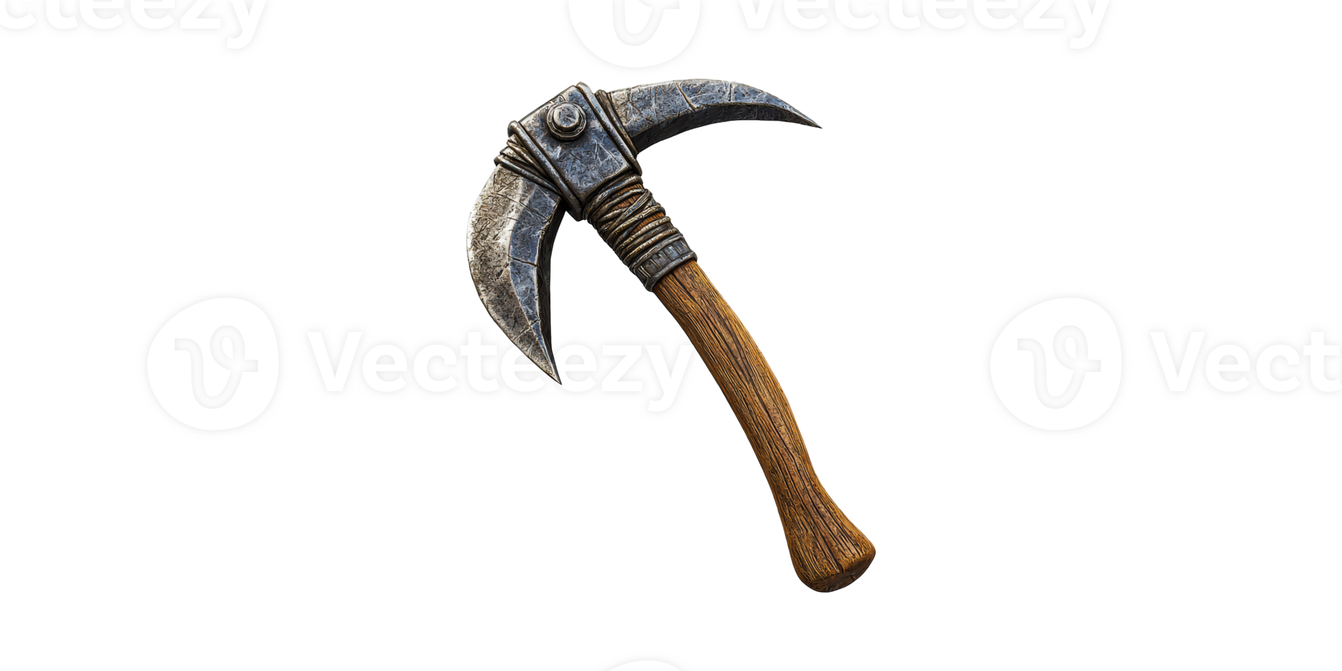 Rusty pickaxe with wooden handle isolated on transparent background png