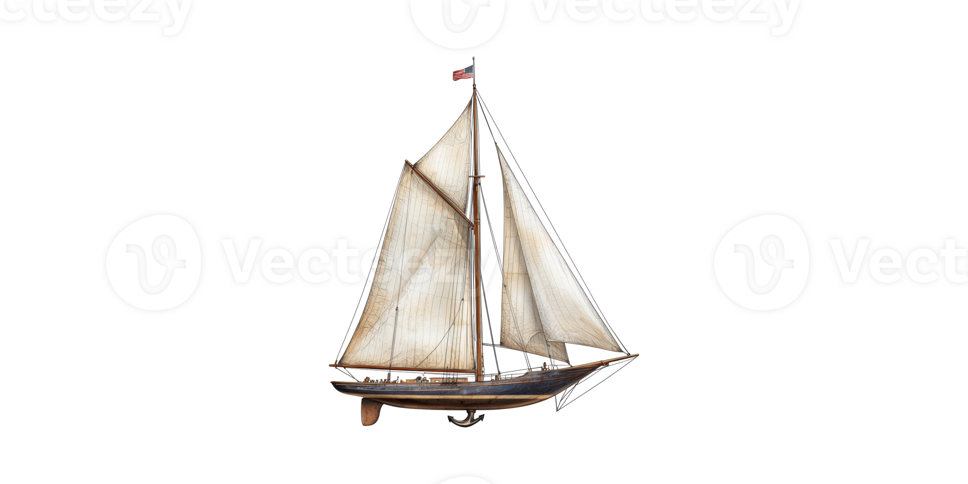Vintage sailing ship with flags isolated on transparent background png