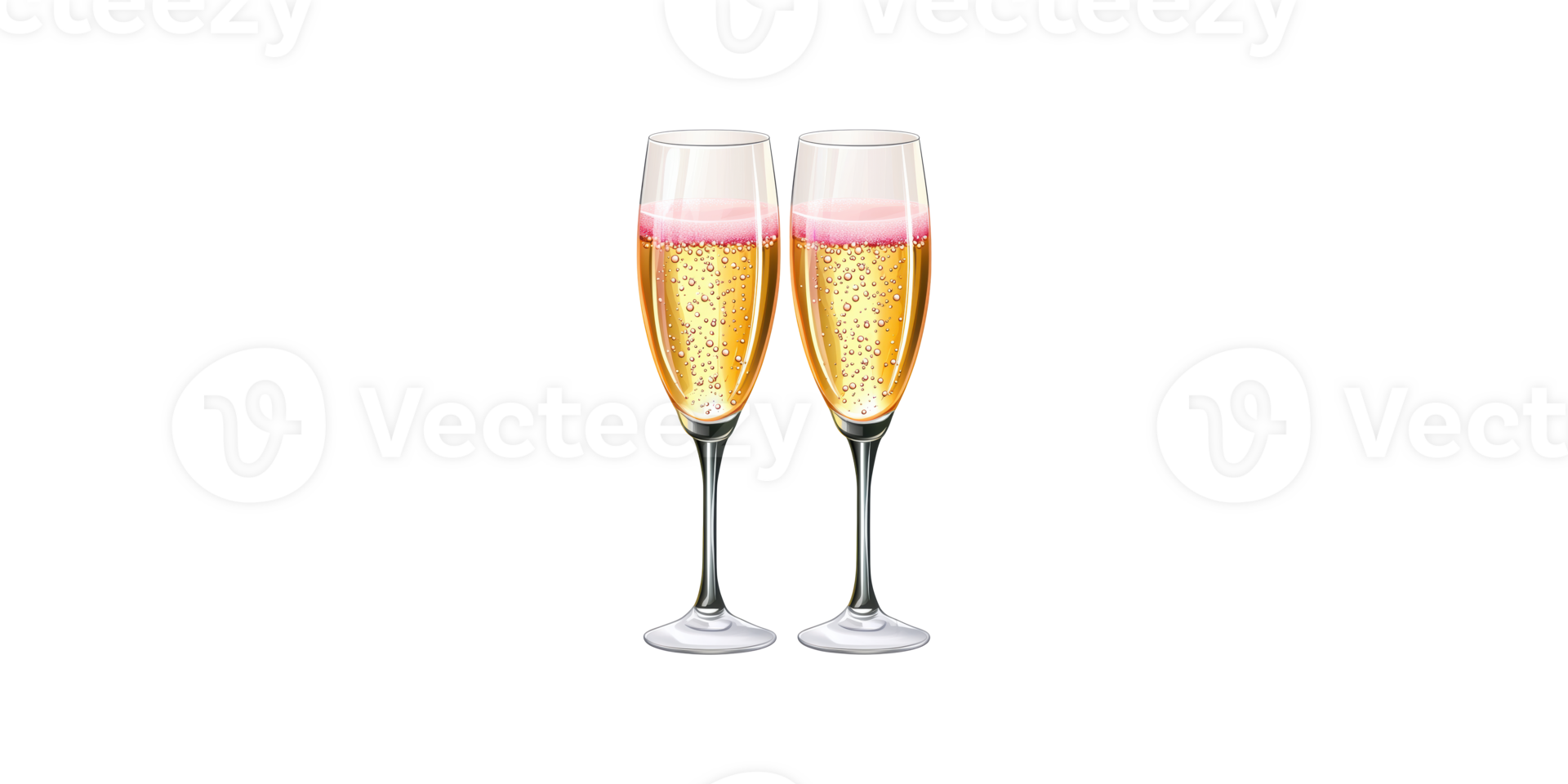 Two champagne flutes with sparkling wine isolated on transparent background png