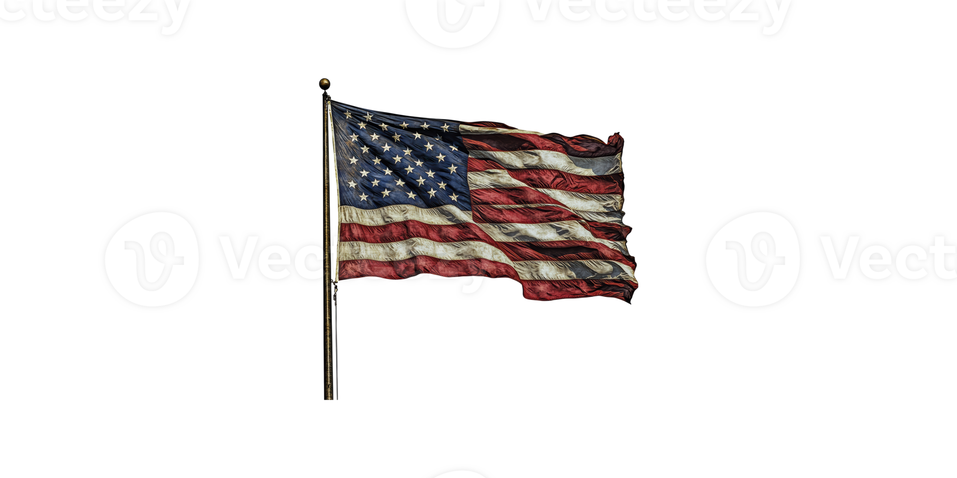 American flag waving on flagpole isolated on transparent background png