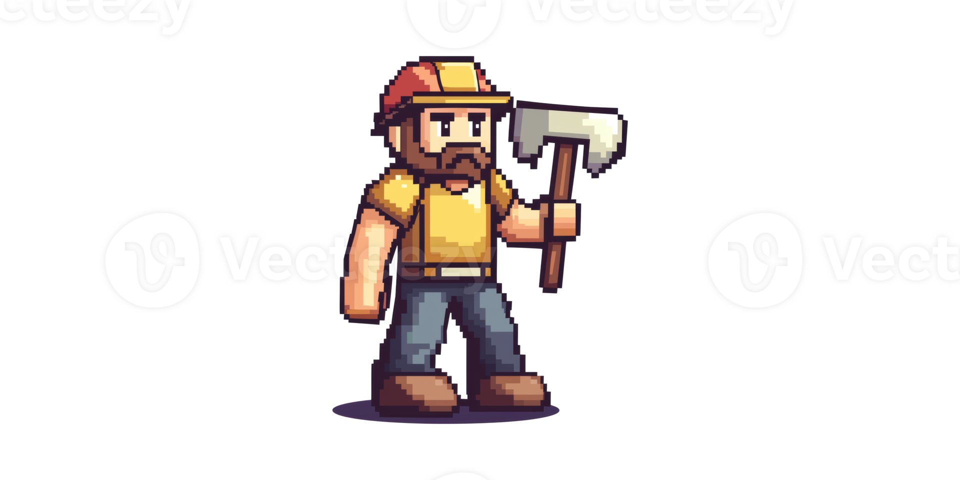 Pixel art lumberjack character holding axe isolated on transparent background png