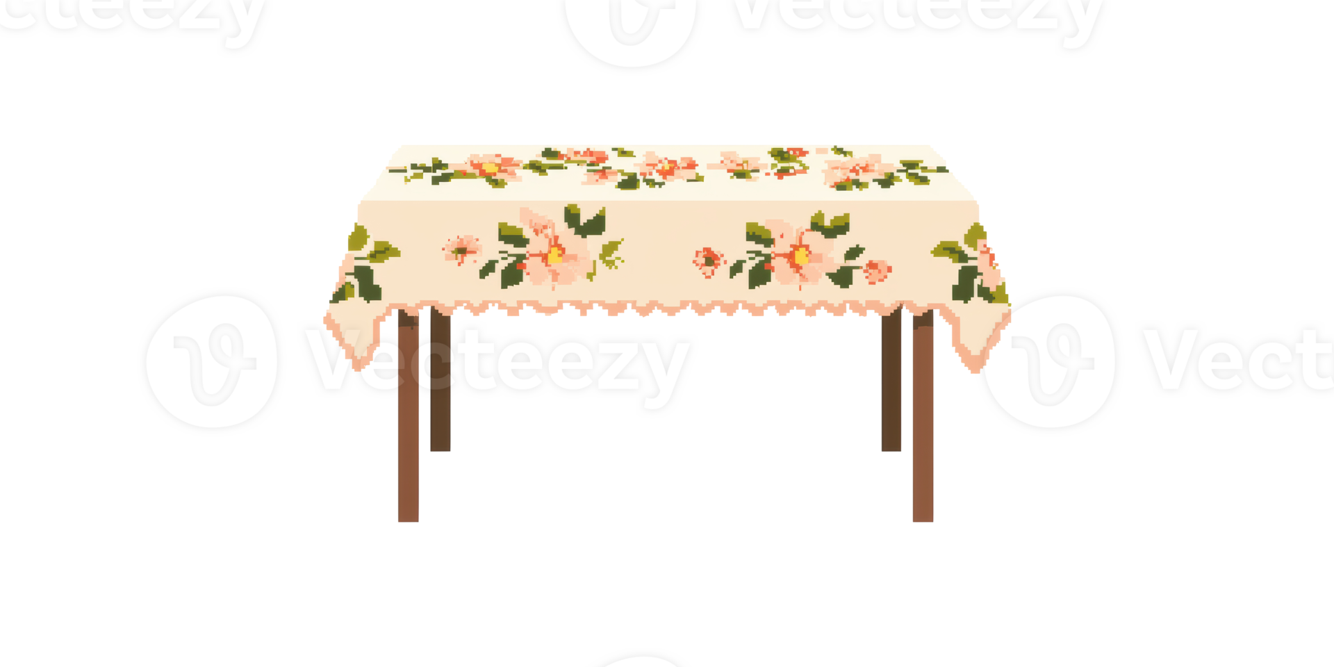 Elegant floral tablecloth on dining table isolated on transparent background png