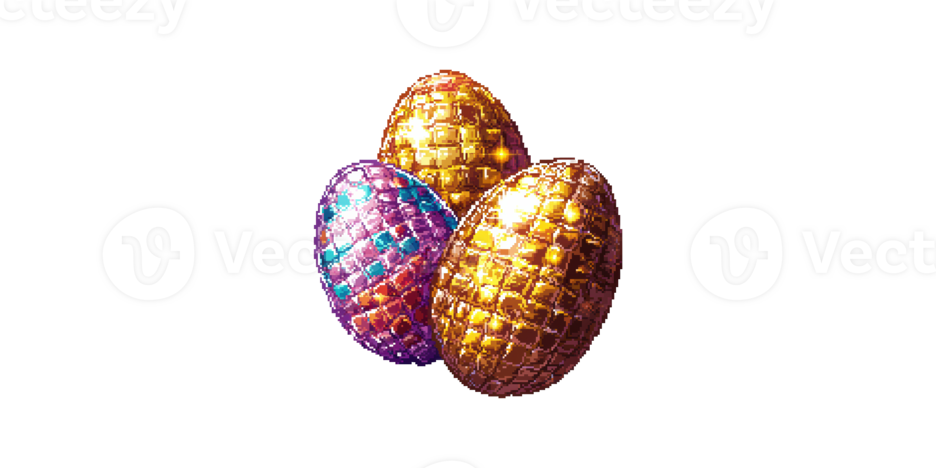 Three colorful textured easter eggs isolated on transparent background png
