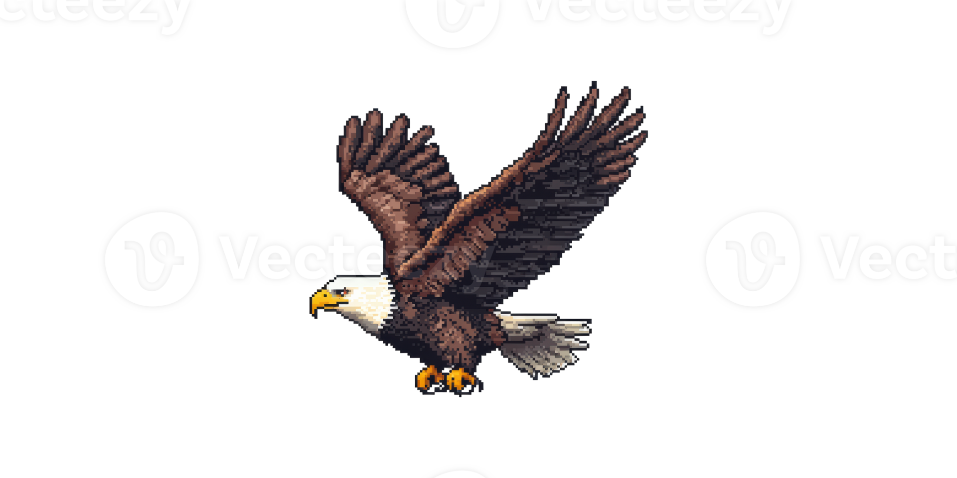 Pixel art bald eagle with open wings isolated on transparent background png