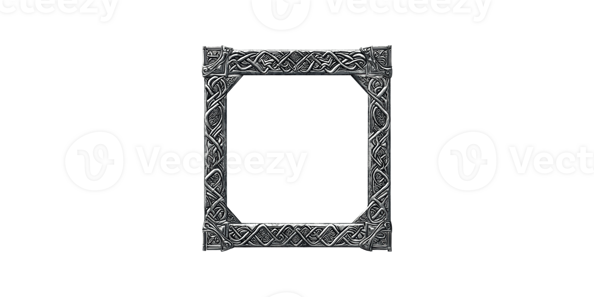 Ornate square metal frame with celtic patterns isolated on transparent background png