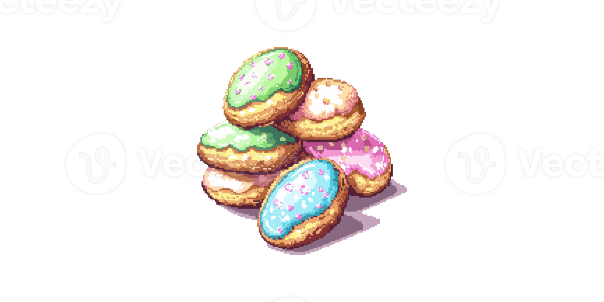 Pixel art cookies with multicolored icing isolated on transparent background png