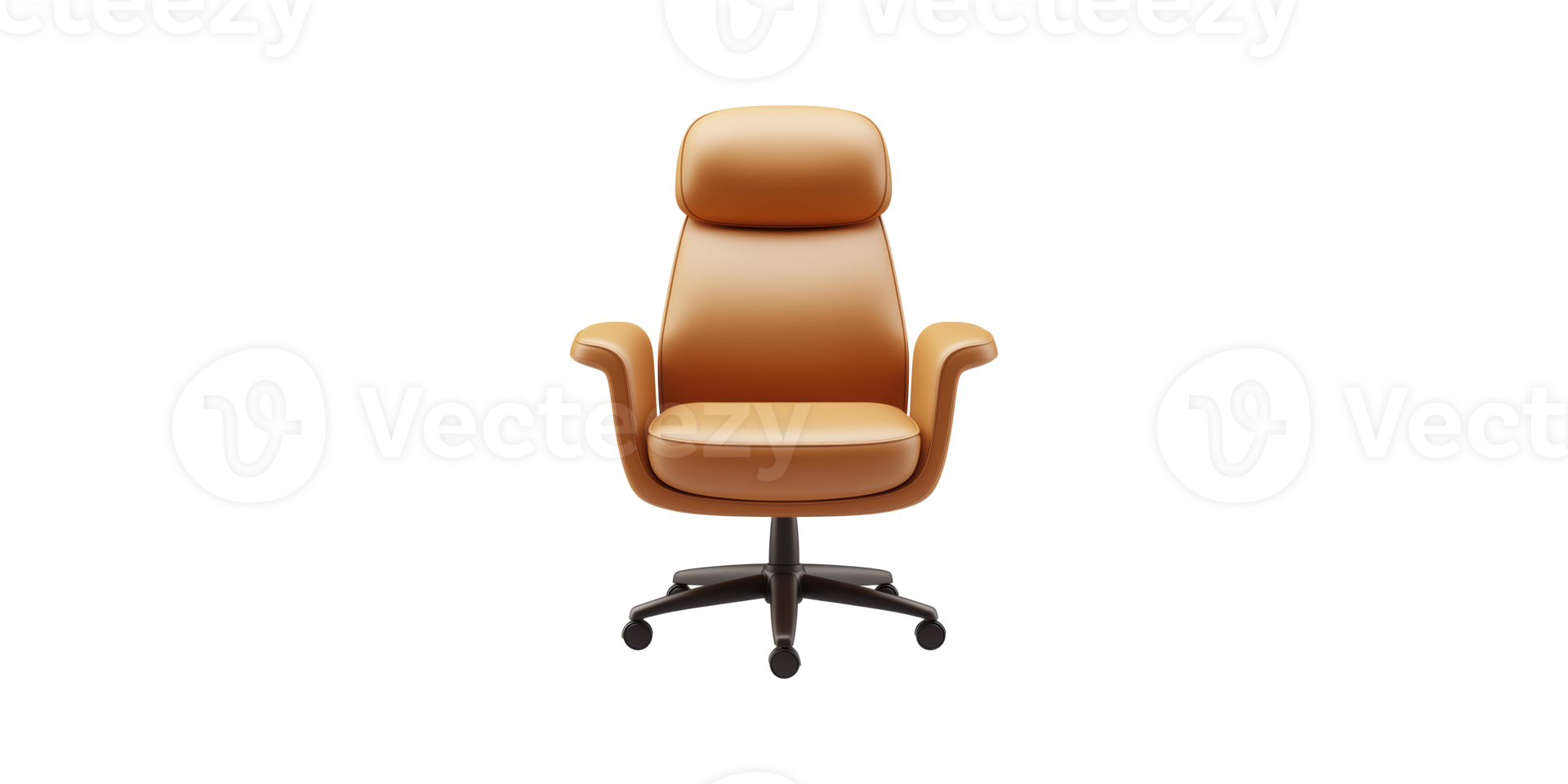 Brown leather office chair with high back and armrests isolated on transparent background png
