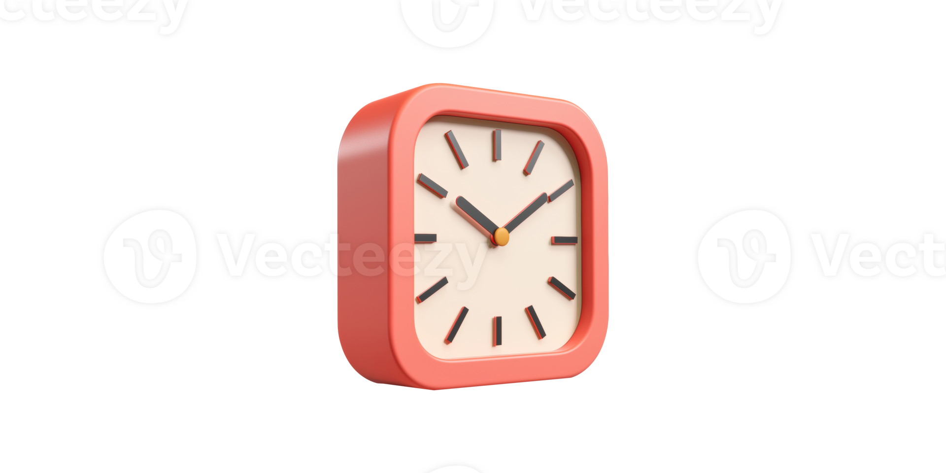 Red square wall clock showing time isolated on transparent background png