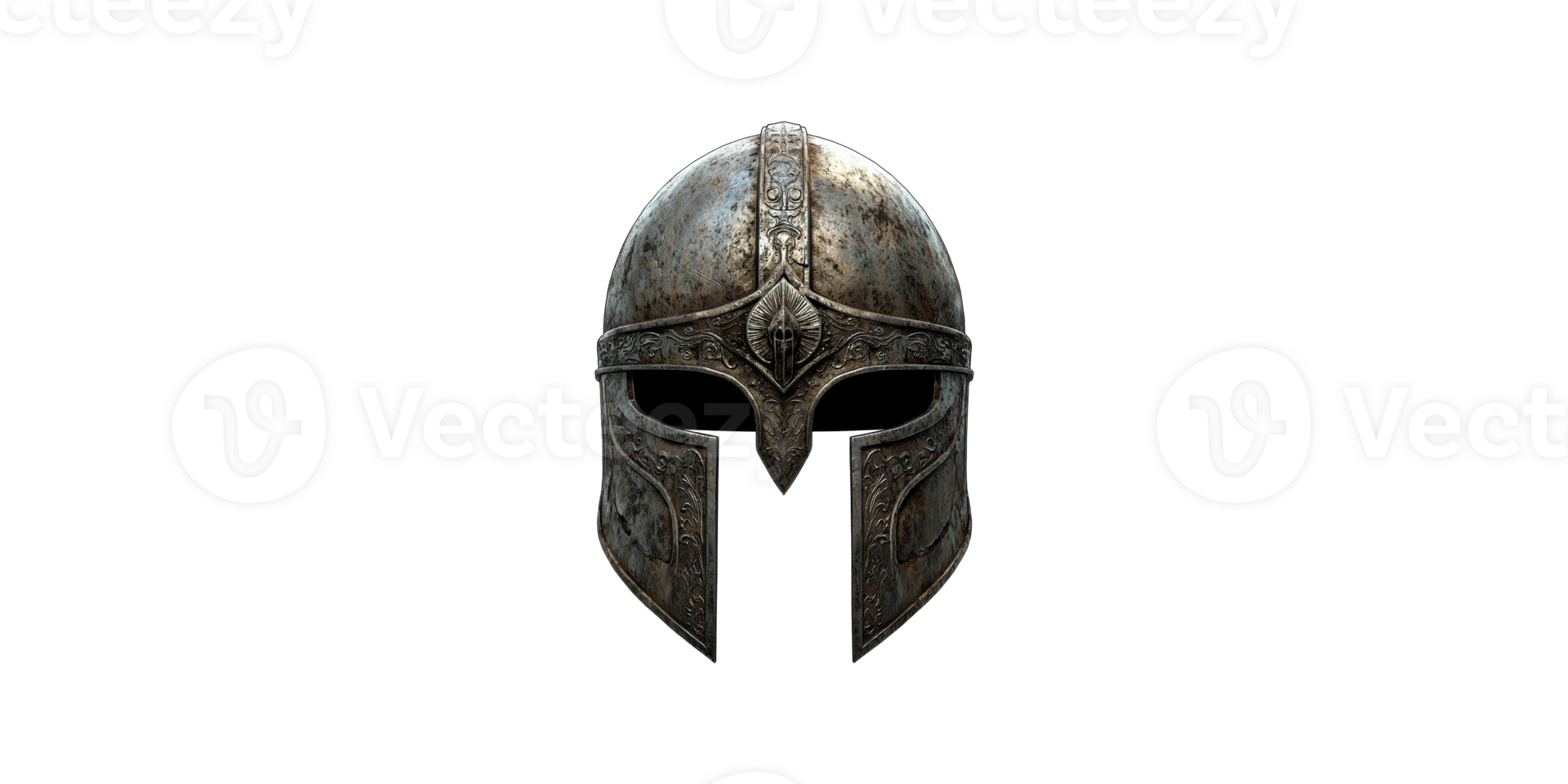 Medieval knight helmet front view isolated on transparent background png