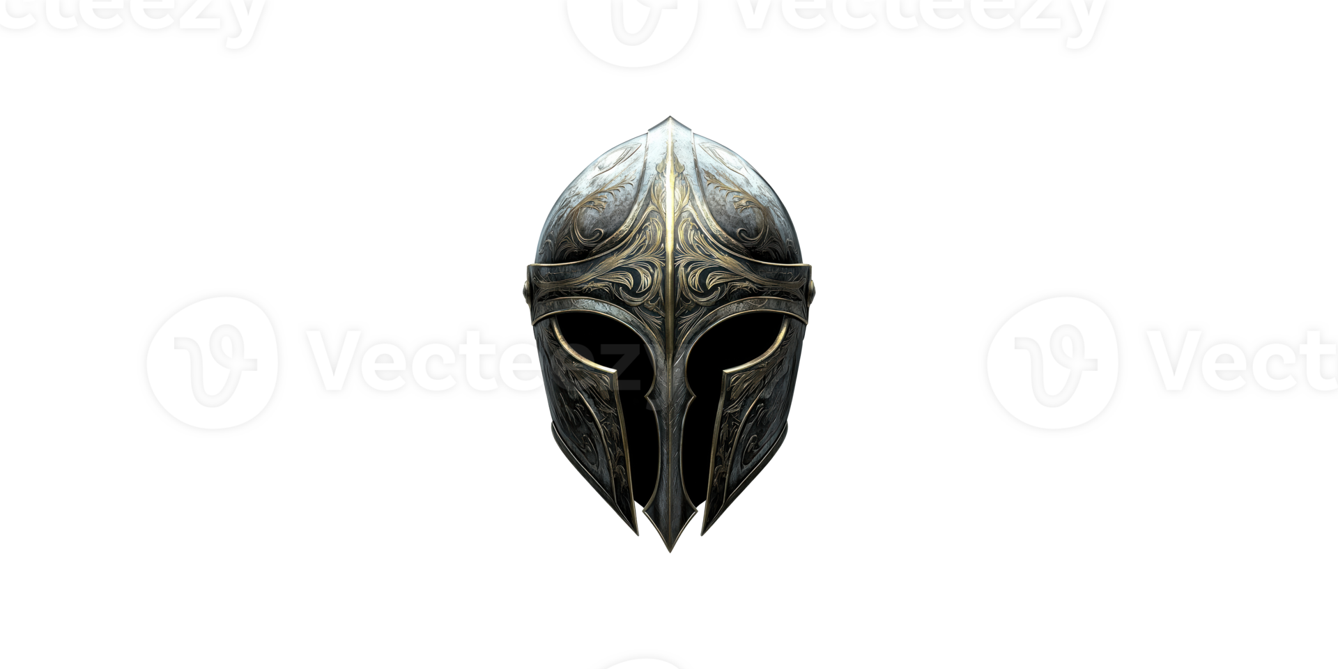 Medieval warrior helmet with ornate patterns isolated on transparent background png
