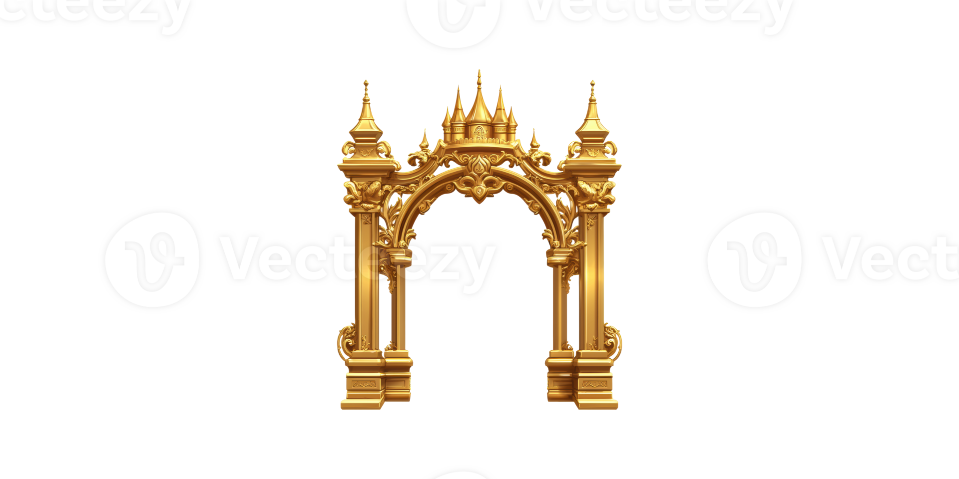 Ornate golden architectural arch isolated on transparent background png