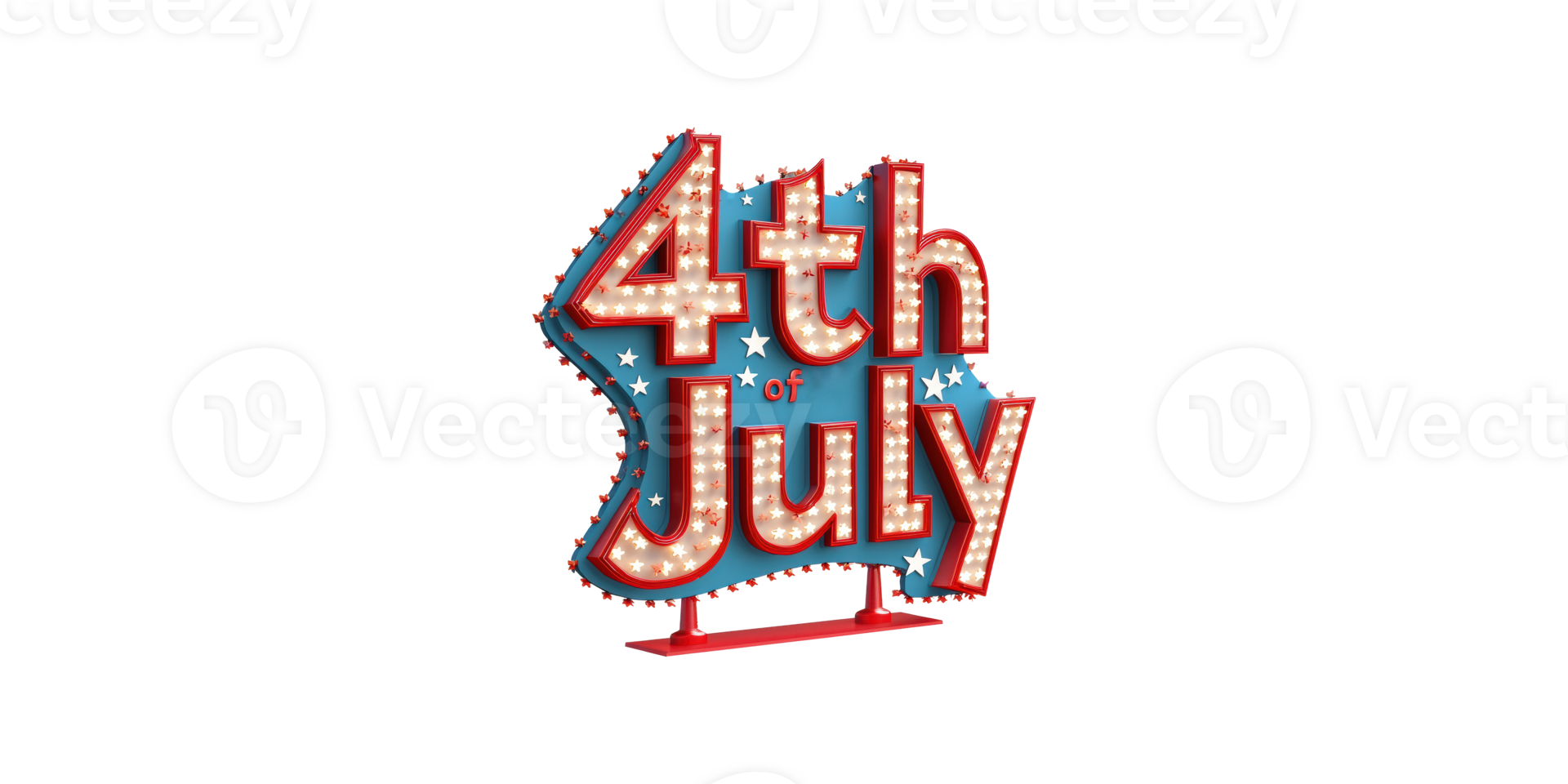 4th of july sign with lights and stars isolated on transparent background png