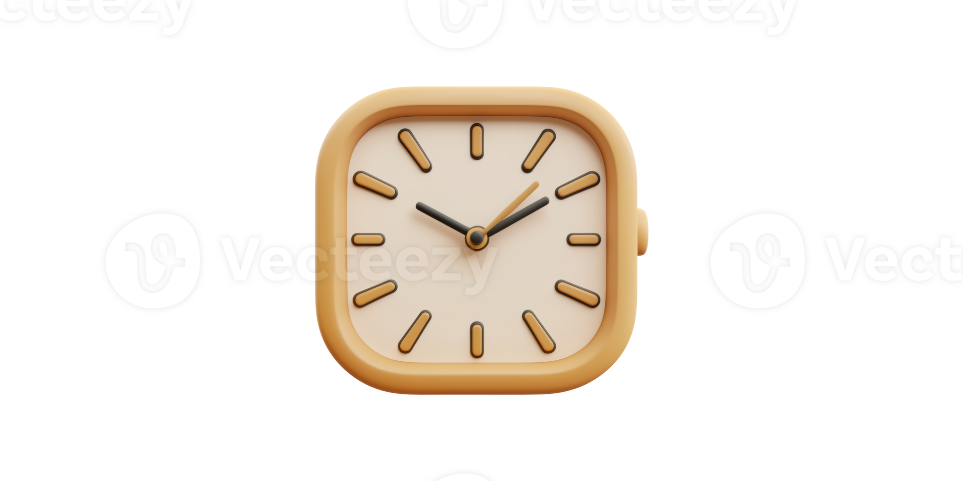 Square yellow wall clock with minimalist design isolated on transparent background png