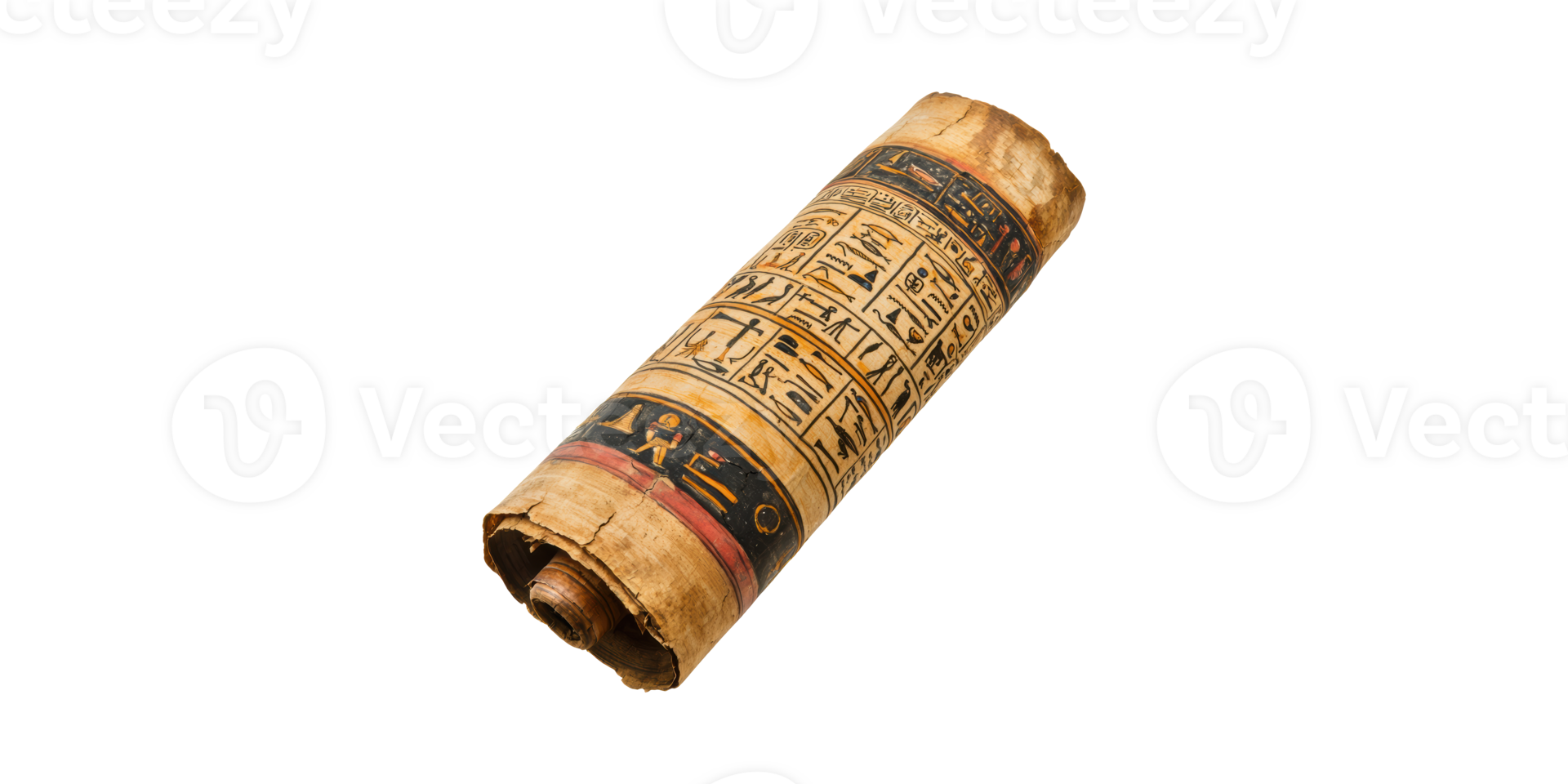 Ancient egyptian papyrus scroll with hieroglyphs isolated on transparent background png