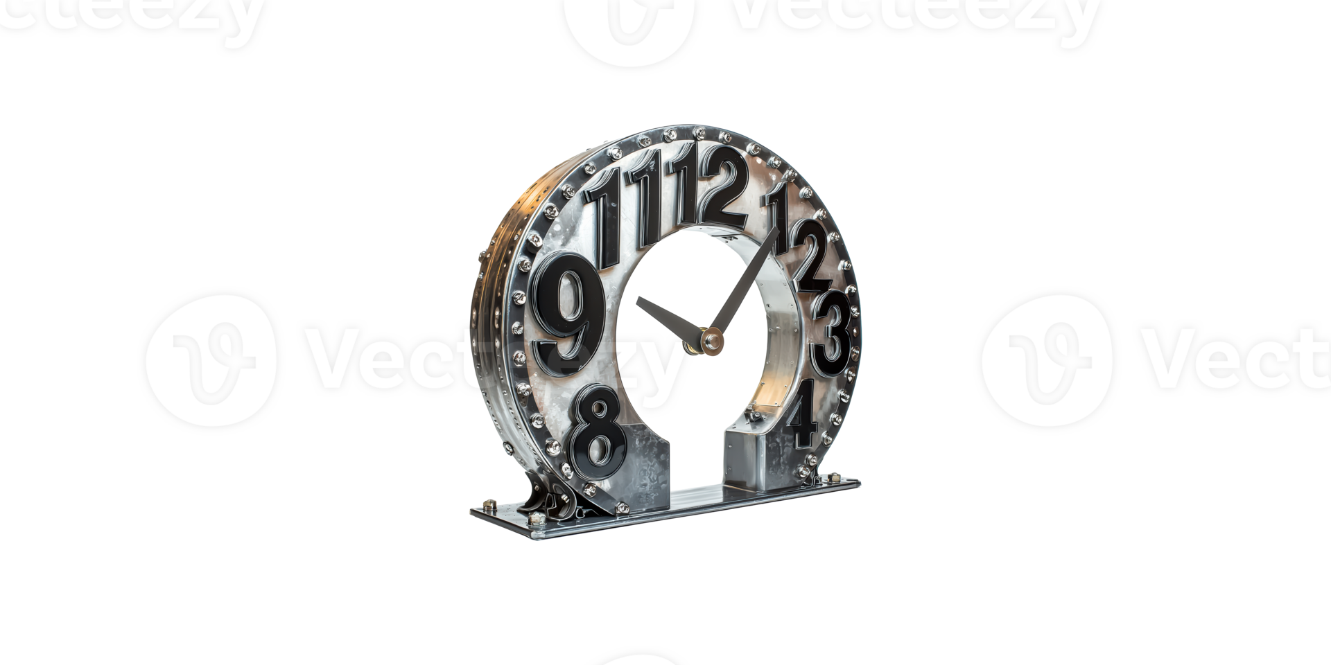 Metal industrial style clock with large numbers isolated on transparent background png