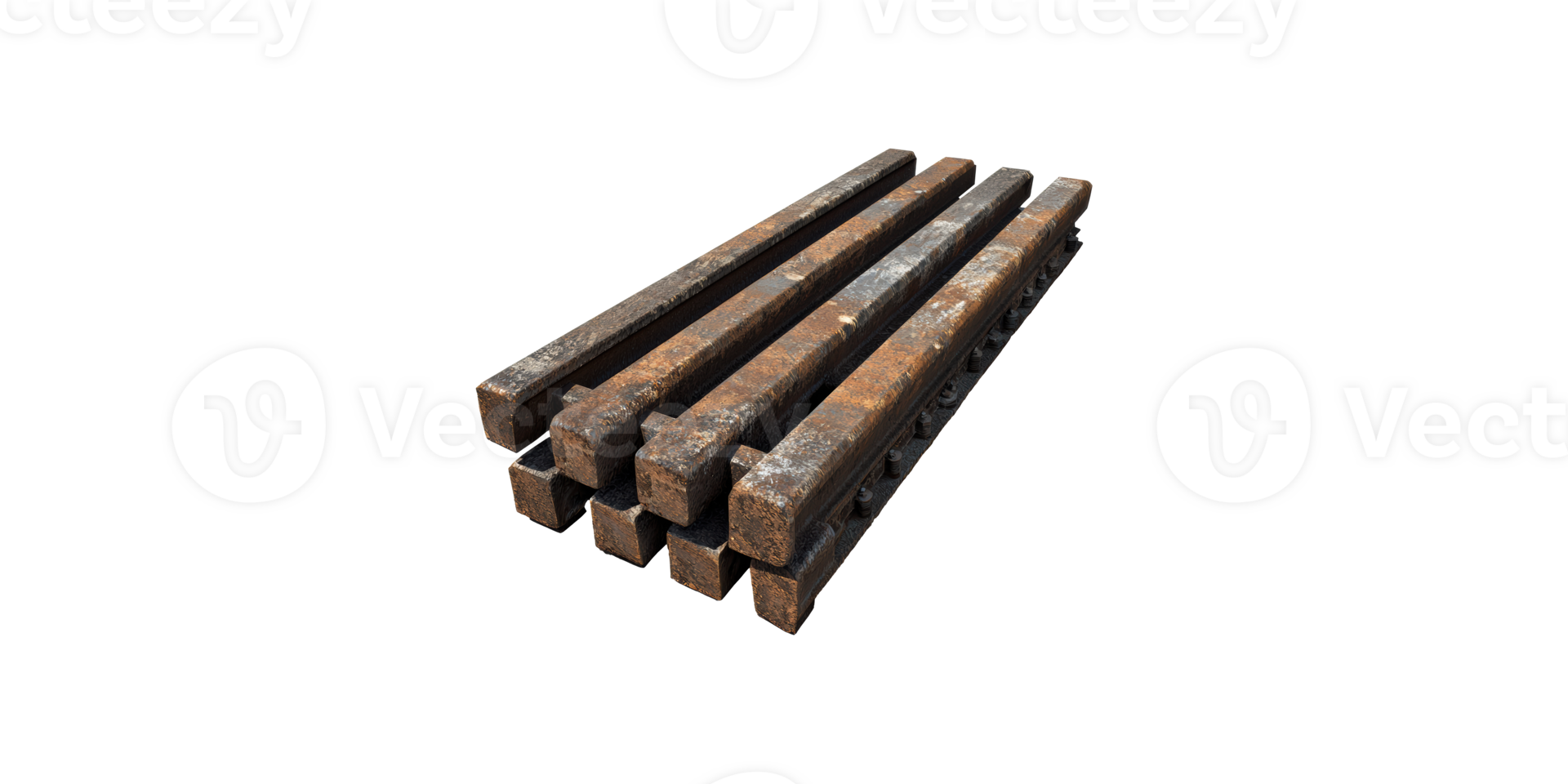 Set of rusty steel beams isolated on transparent background png