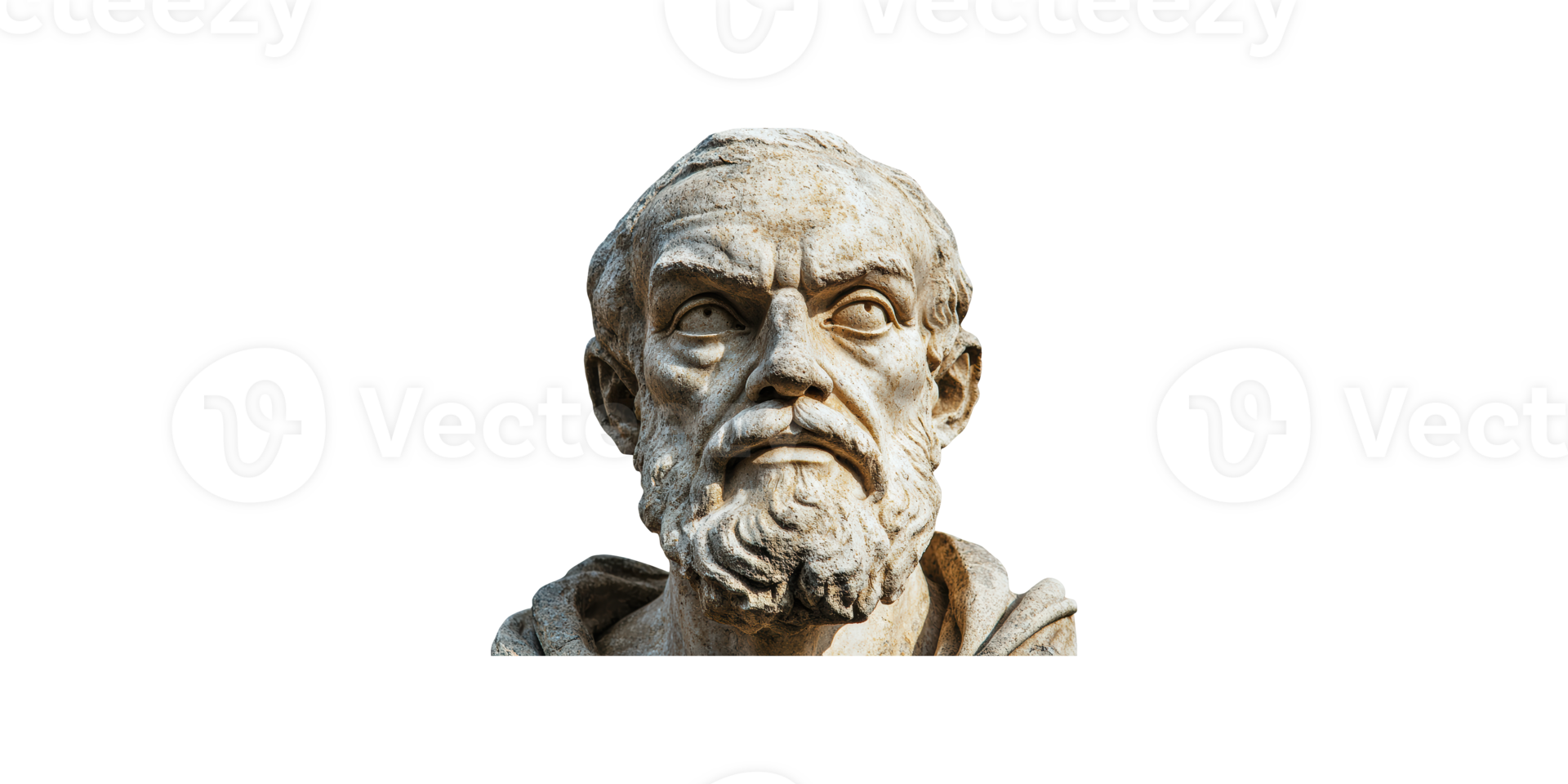 Stone bust of bearded historical figure isolated on transparent background png
