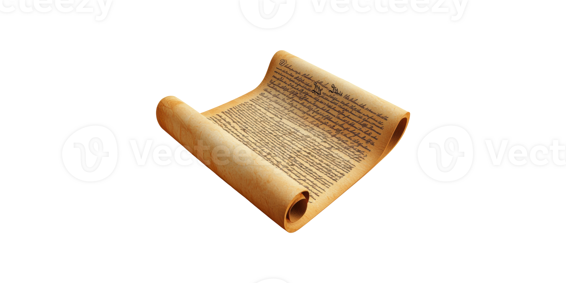 Ancient scroll manuscript with handwritten text isolated on transparent background png