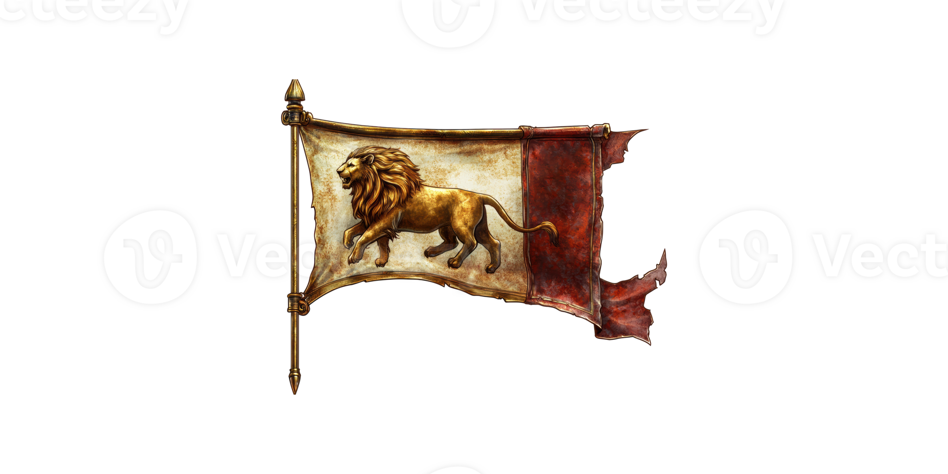 Medieval lion emblem flag isolated on transparent background png
