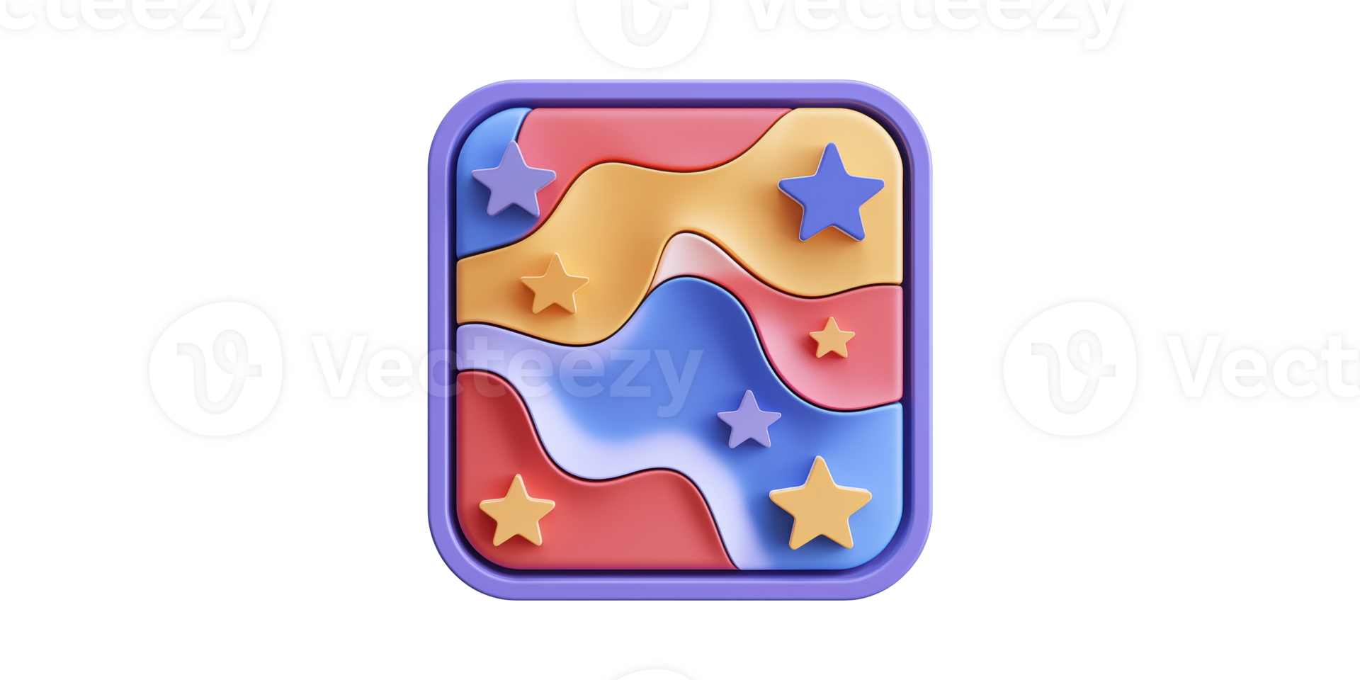 Abstract 3d icon with stars and colorful waves isolated on transparent background png