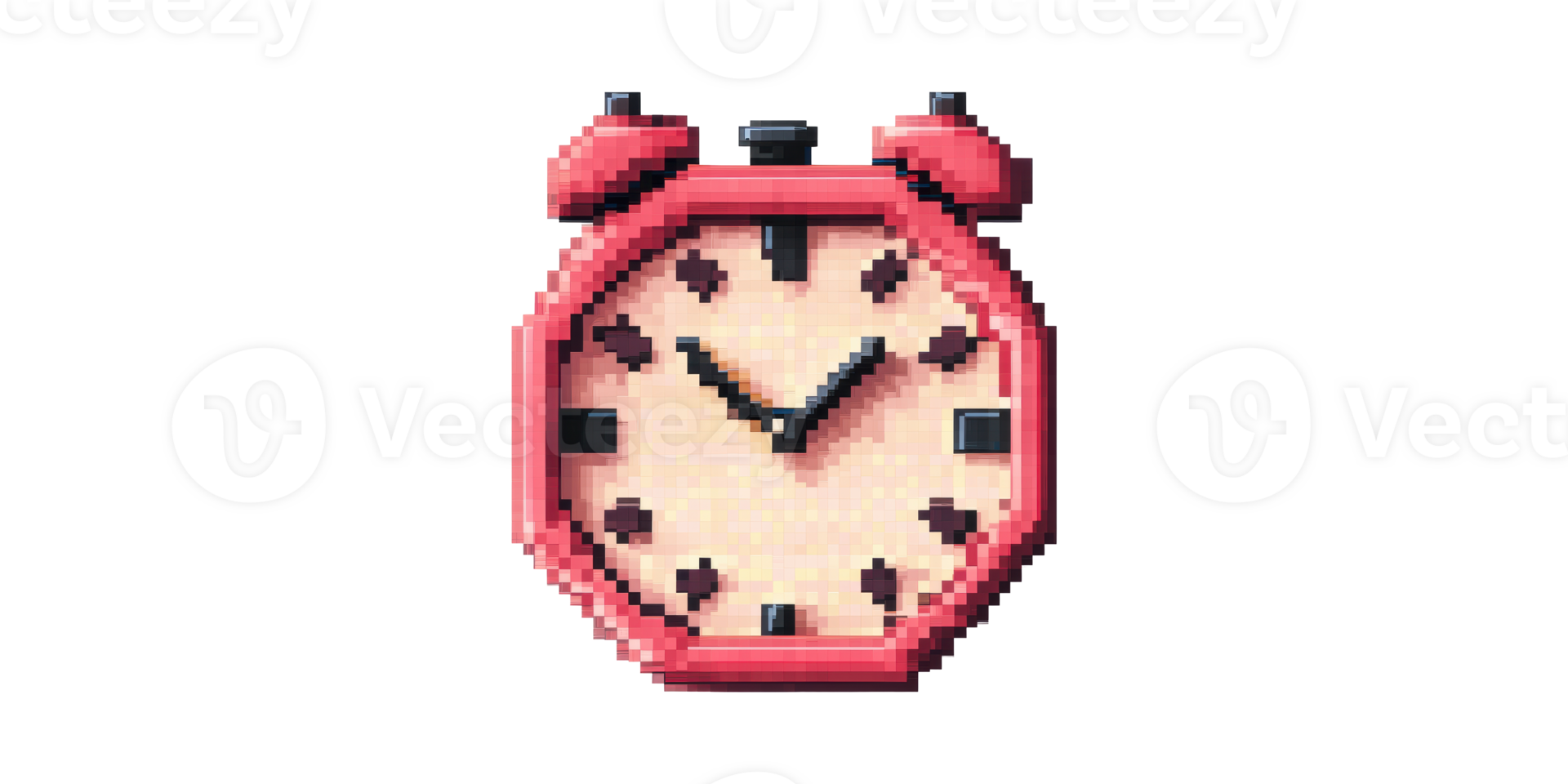 Red pixel art alarm clock isolated on transparent background png
