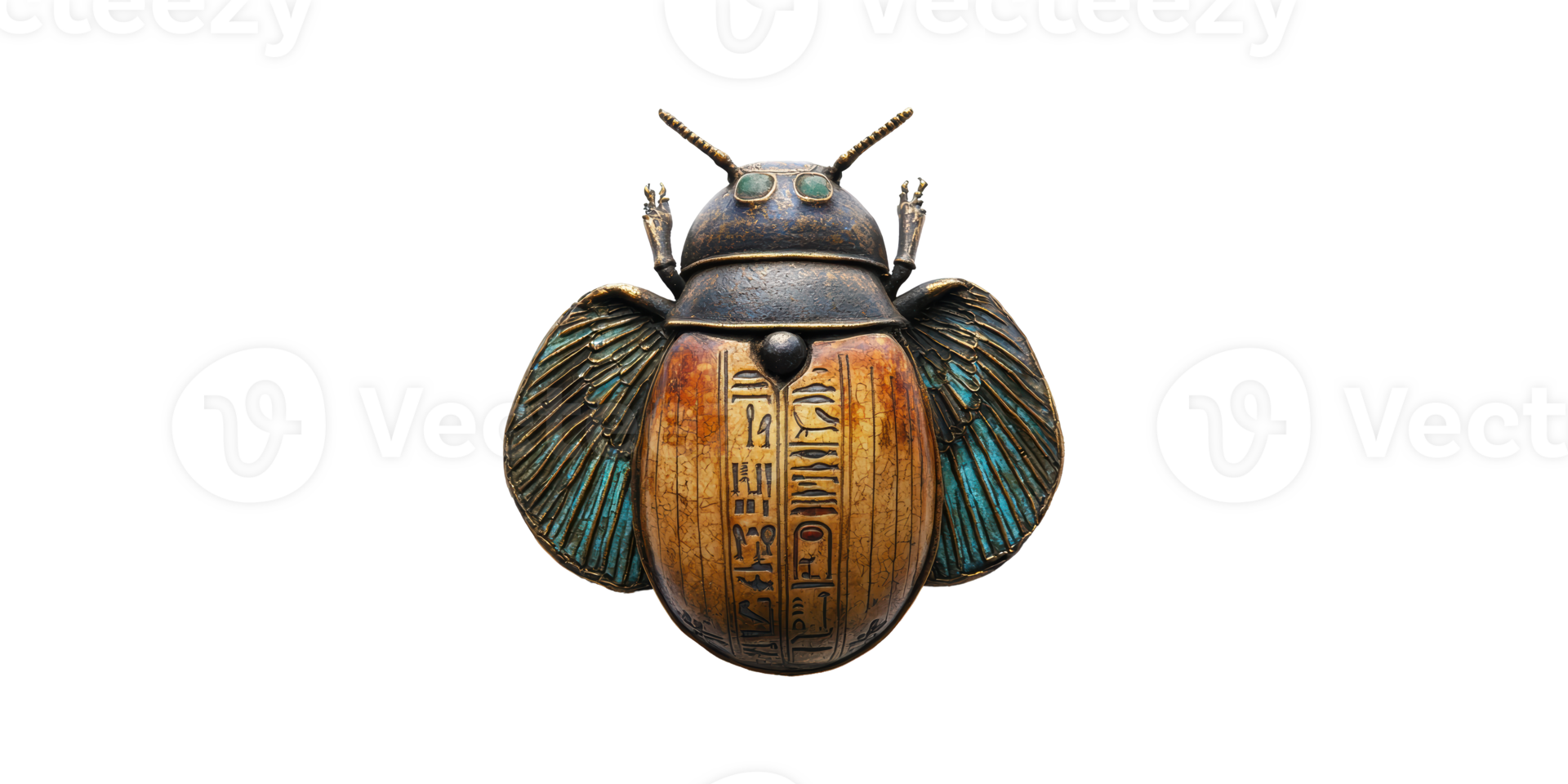Ancient scarab beetle with hieroglyphics isolated on transparent background png