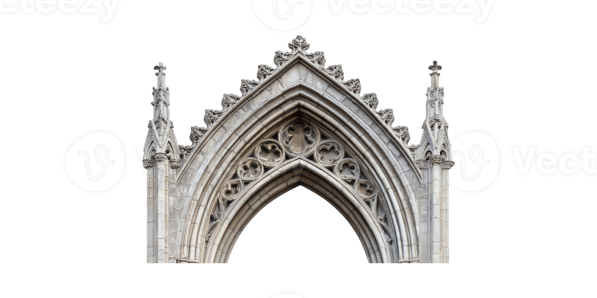 Gothic archway with ornate stone carvings isolated on transparent background png