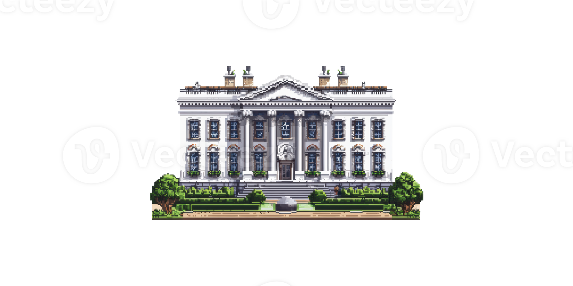 Pixel art white house building isolated on transparent background png