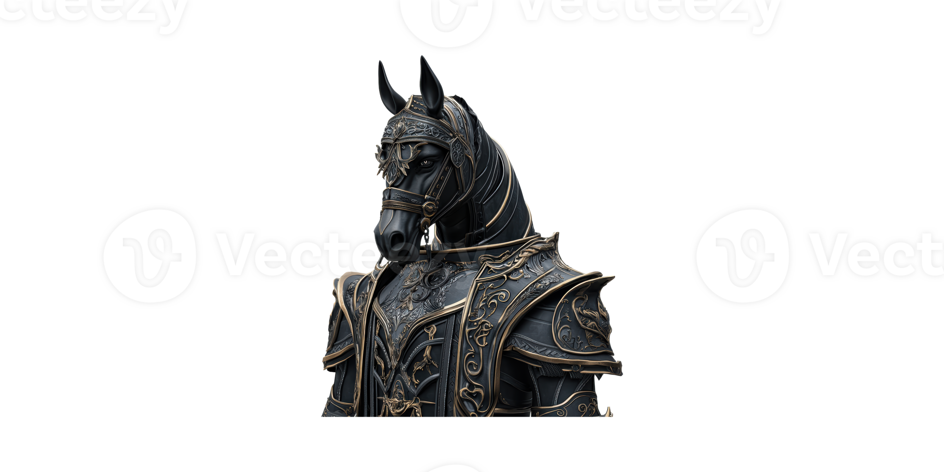Medieval armored horse head sculpture isolated on transparent background png