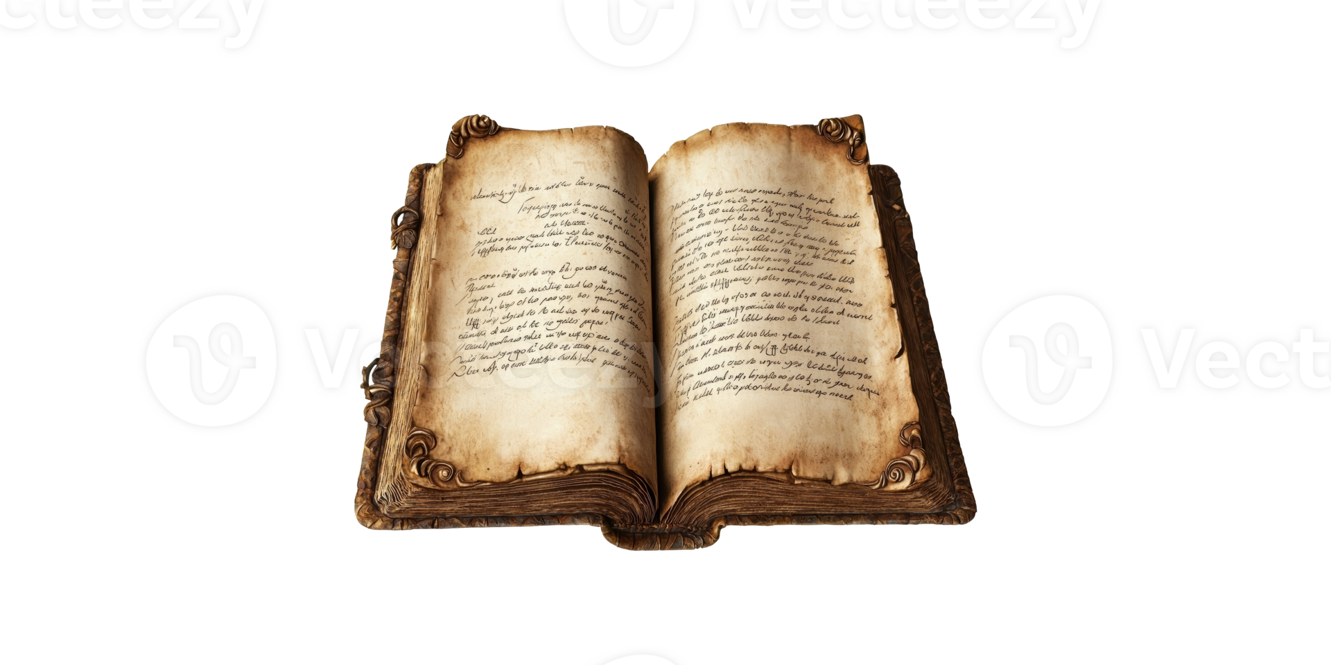 Ancient open book with aged pages isolated on transparent background png
