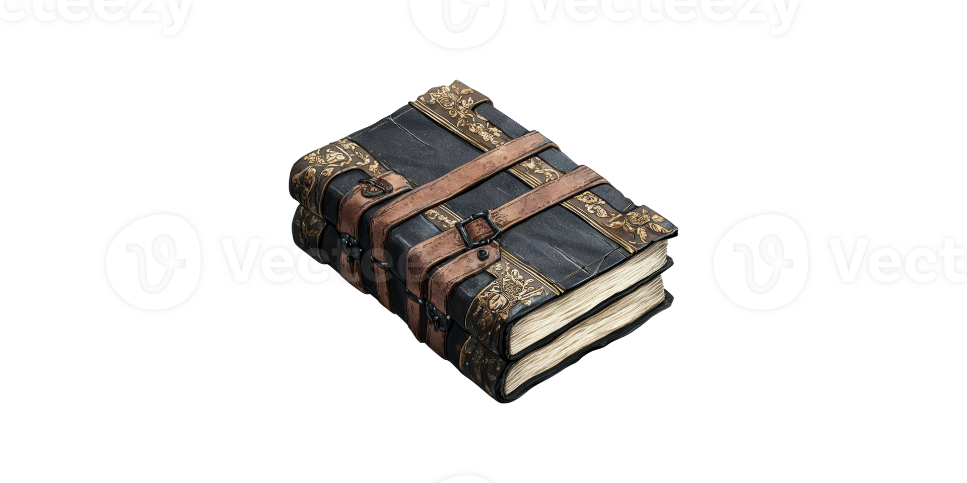 Antique leather-bound book with intricate patterns isolated on transparent background png