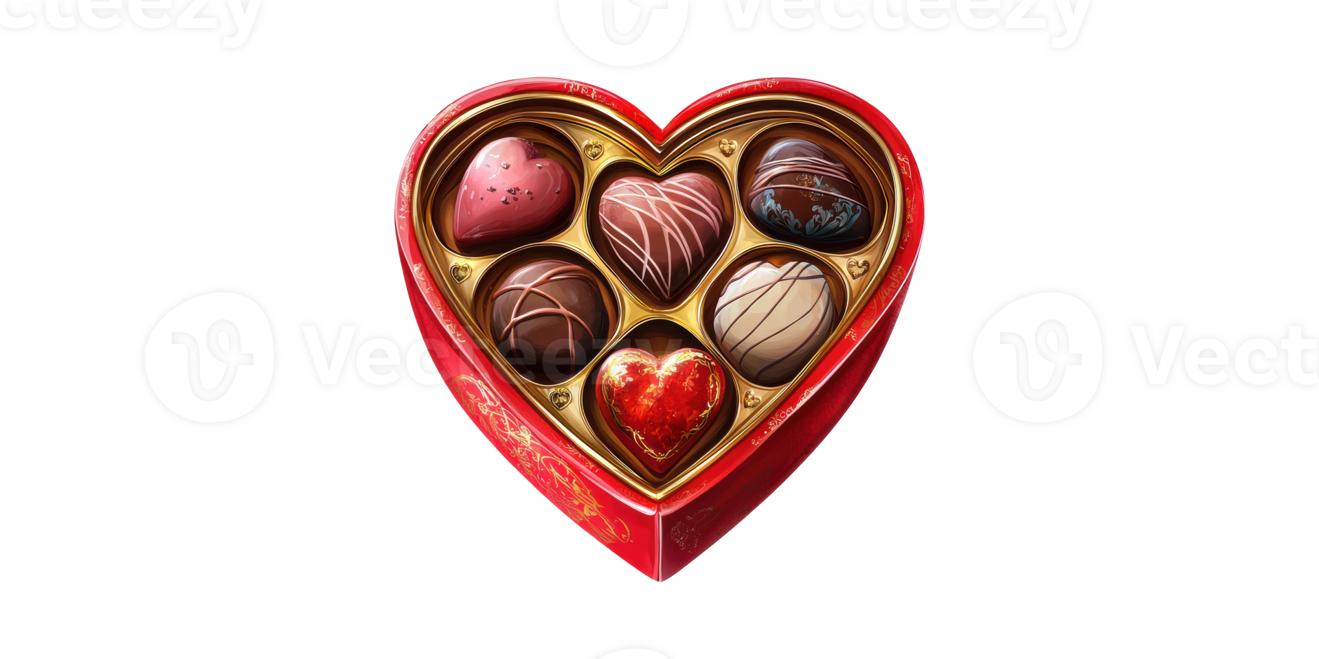 Heart-shaped chocolate box assorted chocolates isolated on transparent background png