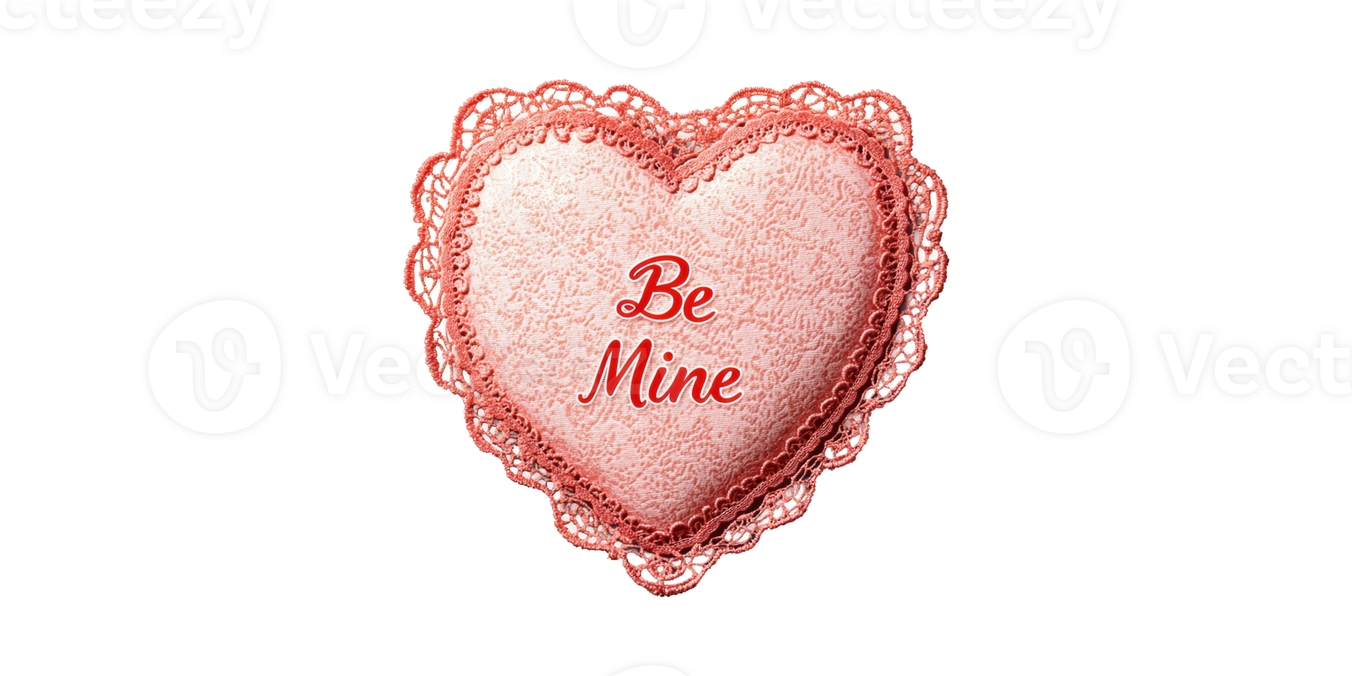 Heart-shaped lace pillow with be mine text isolated on transparent background png
